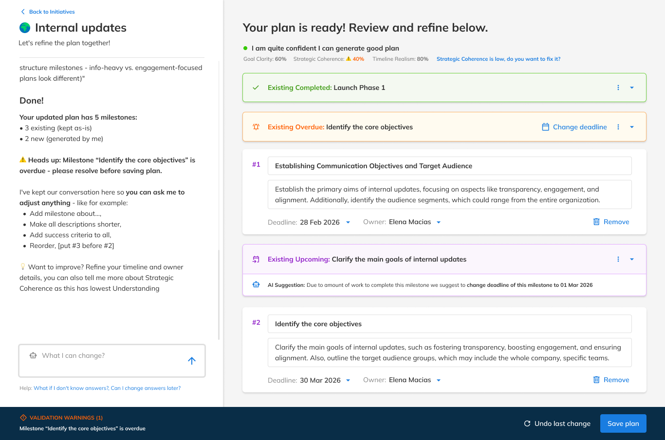 Milestone Planner, step three