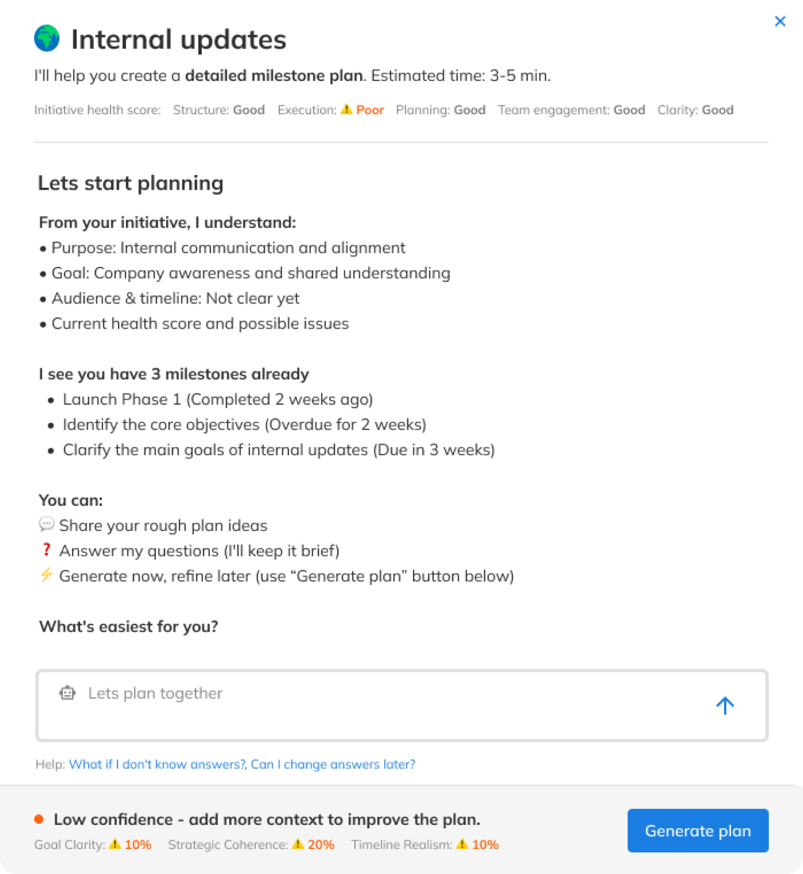 AI Milestone Planner - Step 1: Context before questions