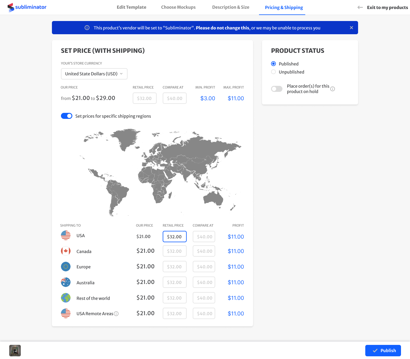 Pricing and shipping step